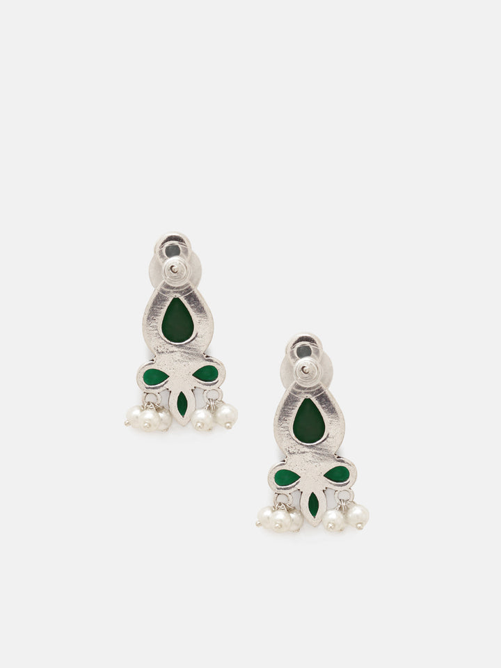 Priyaasi Silver Plated Green Oxidized Emarld Drop Earrings