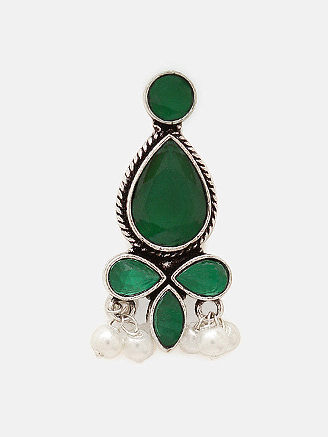 Priyaasi Silver Plated Green Oxidized Emarld Drop Earrings