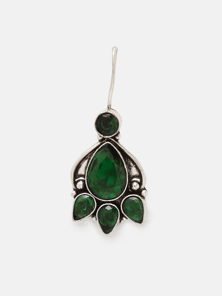 Priyaasi Silver Plated Green Oxidized Emarld Drop Earrings