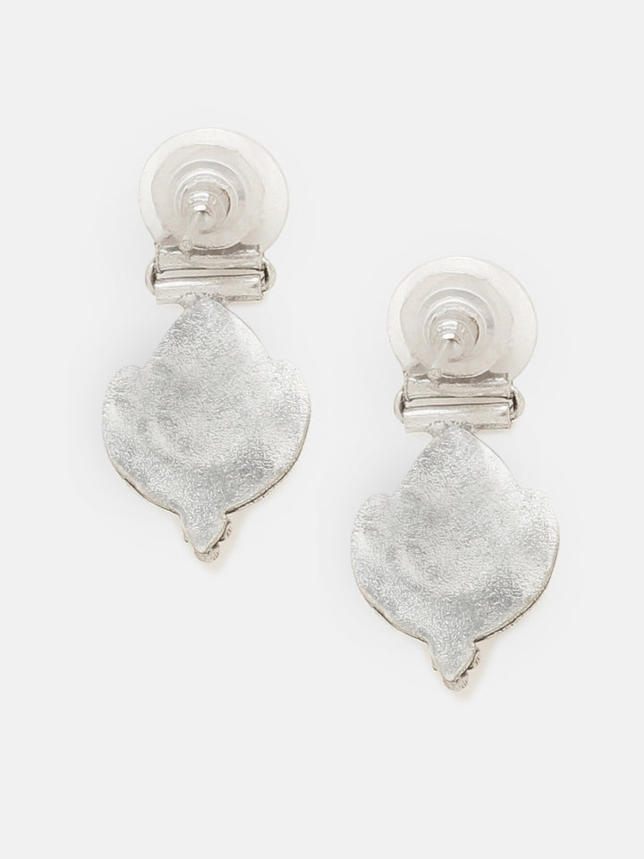 Priyaasi Silver Plated White Oxidized Pearl Drop Earrings