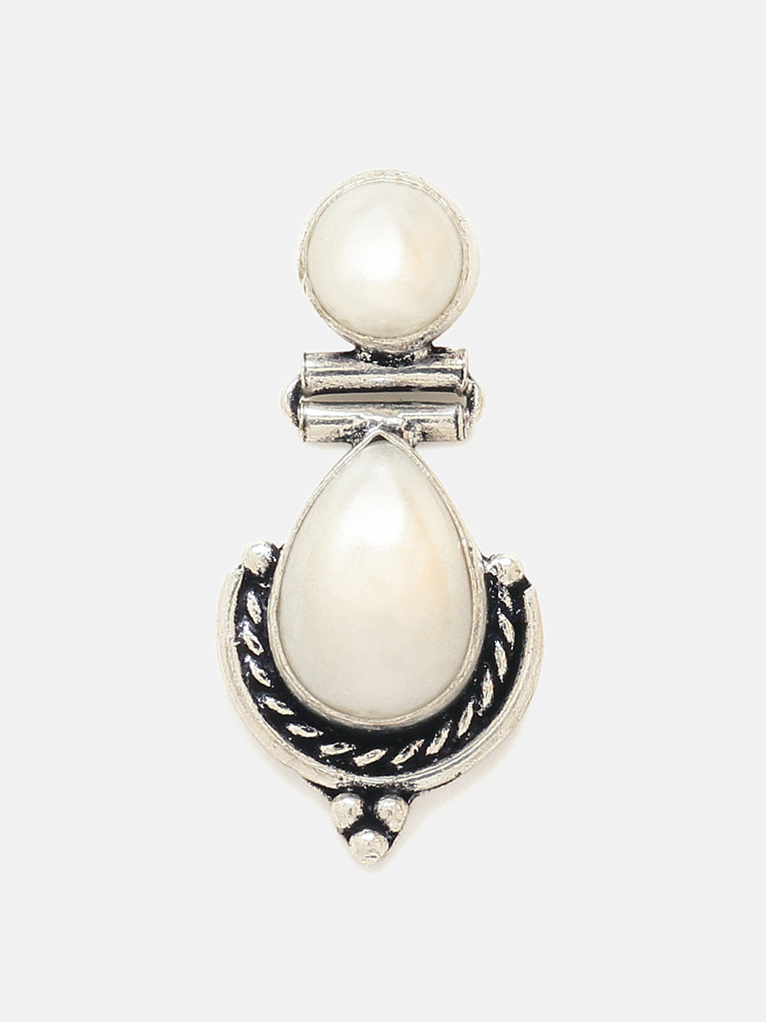 Priyaasi Silver Plated White Oxidized Pearl Drop Earrings