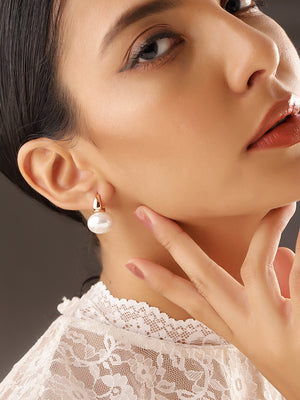Elegant pearl Gold Plated Statement Mini Drop Earrings