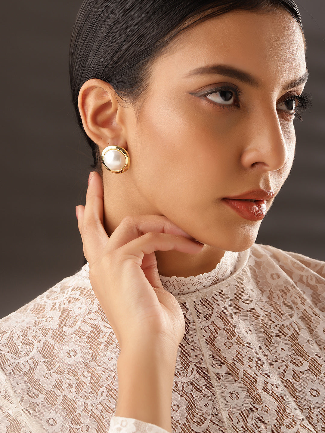 Pearl Gold Plated Stud Elegance Contemporary Earrings