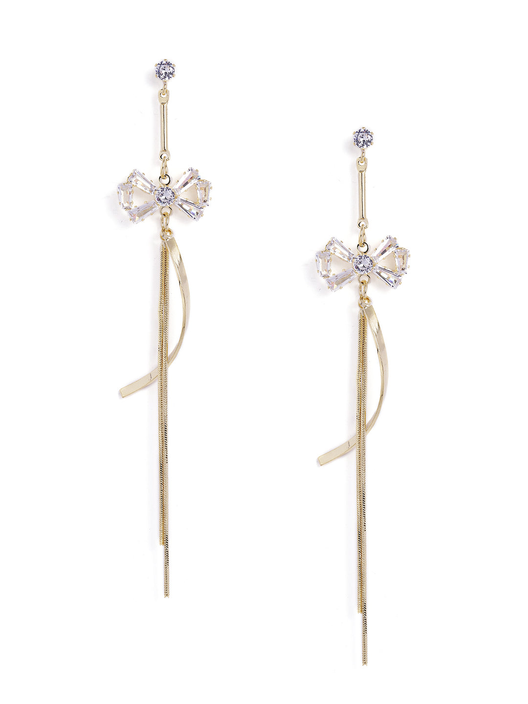Bow Style Rhinestone Danglers Statement Gold plated Earrings