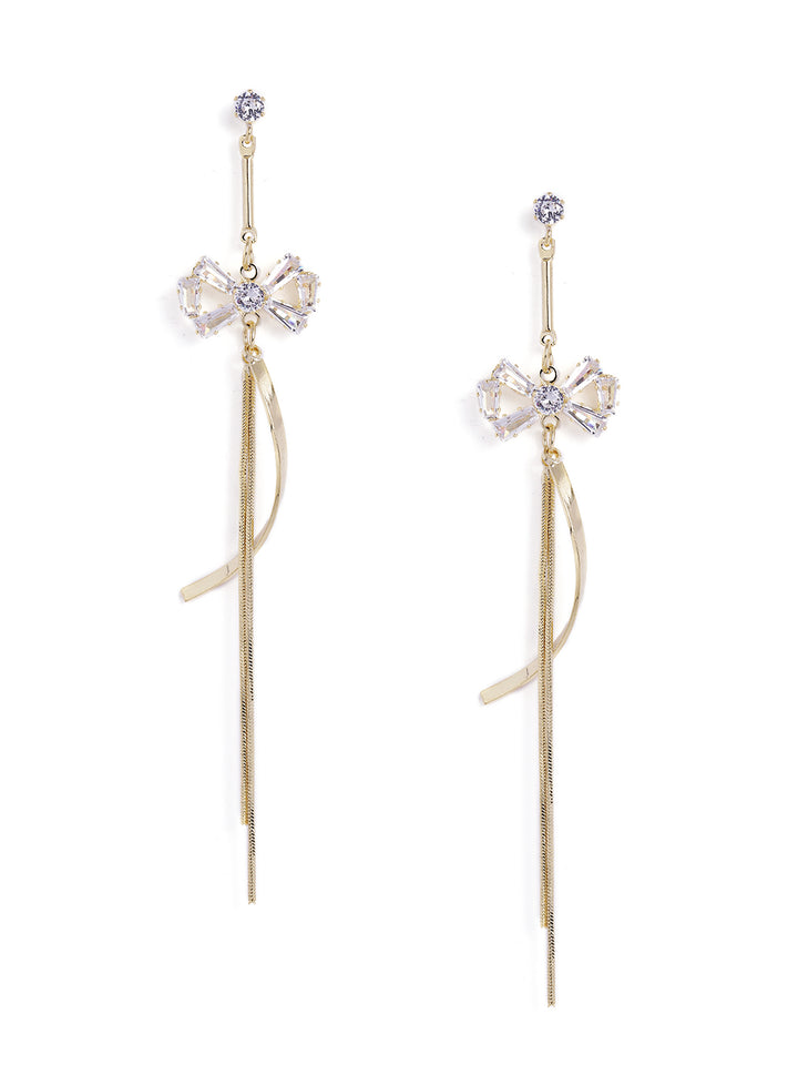 Bow Style Rhinestone Danglers Statement Gold plated Earrings