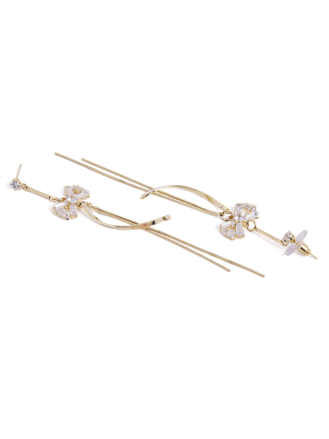 Bow Style Rhinestone Danglers Statement Gold plated Earrings