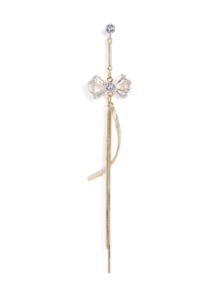 Bow Style Rhinestone Danglers Statement Gold plated Earrings