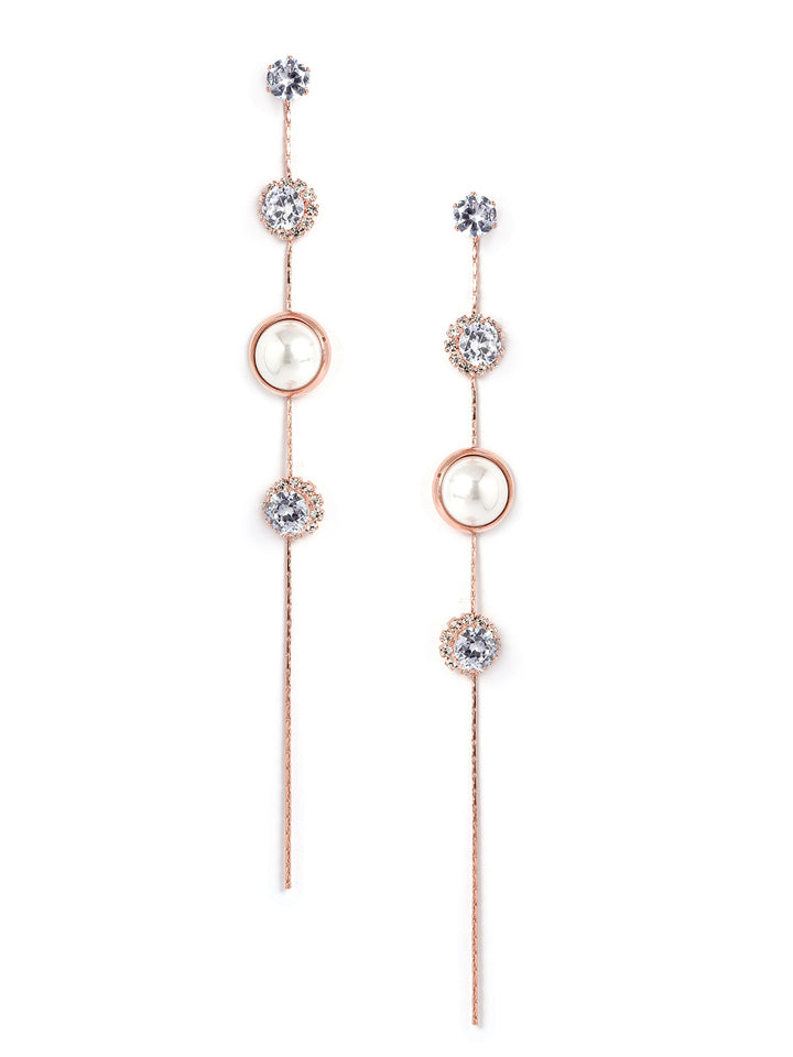 Pearl and Rhinestone Danglers Contemporary Gold Plated earrings