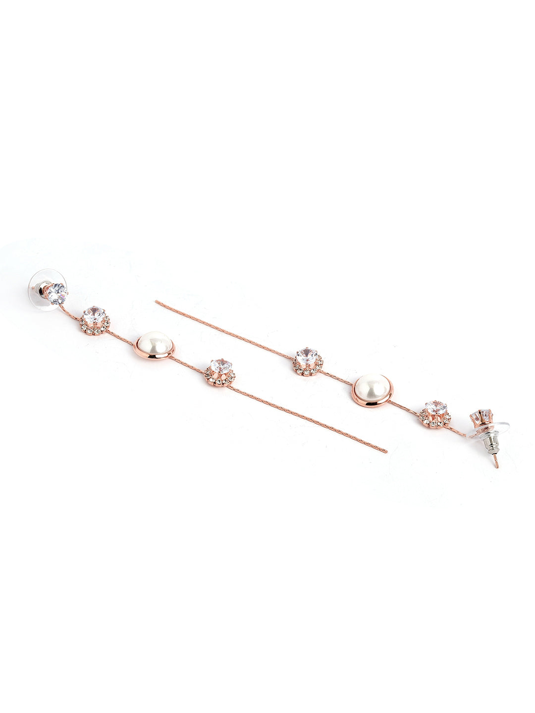 Pearl and Rhinestone Danglers Contemporary Gold Plated earrings