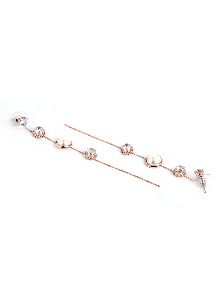 Pearl and Rhinestone Danglers Contemporary Gold Plated earrings