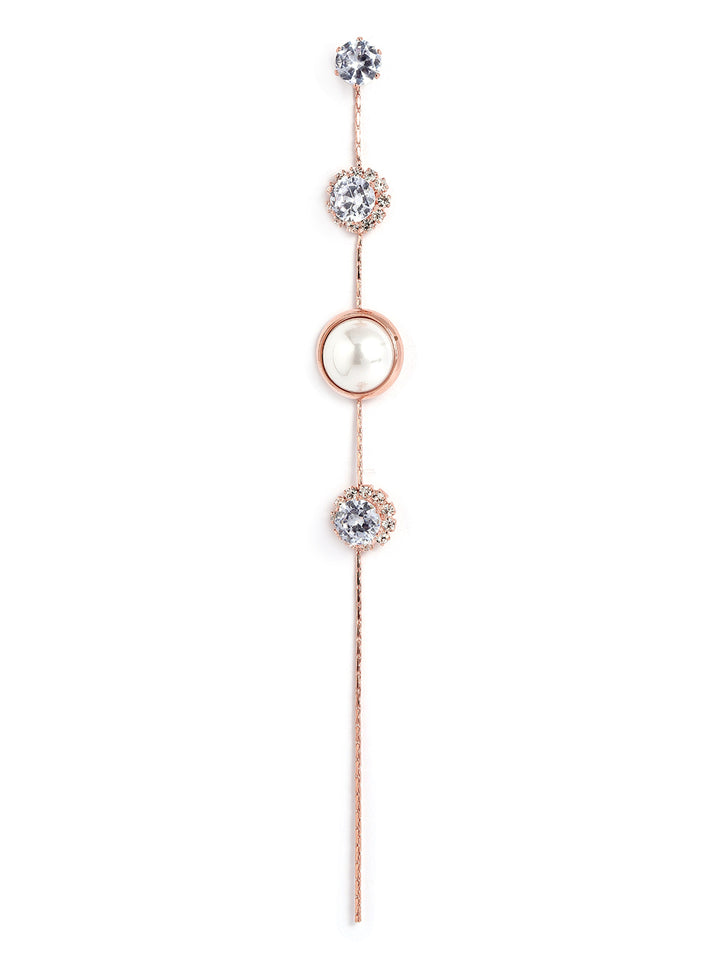 Pearl and Rhinestone Danglers Contemporary Gold Plated earrings