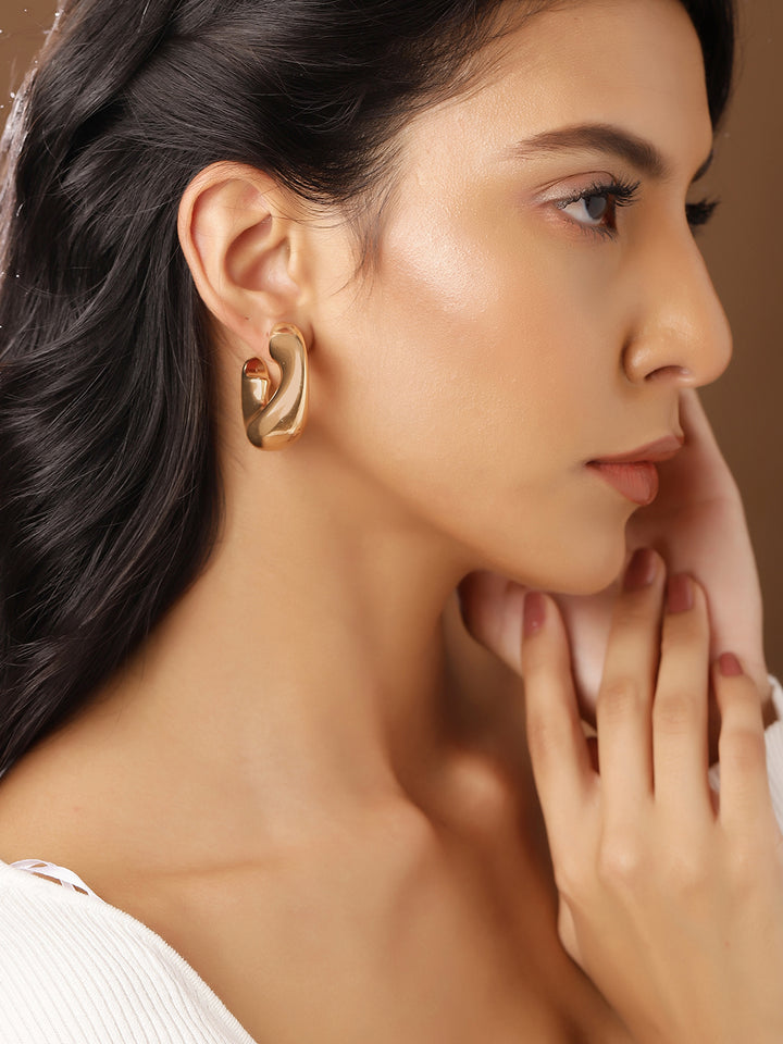 Gold Plated Plain Hoops Statement Earrings