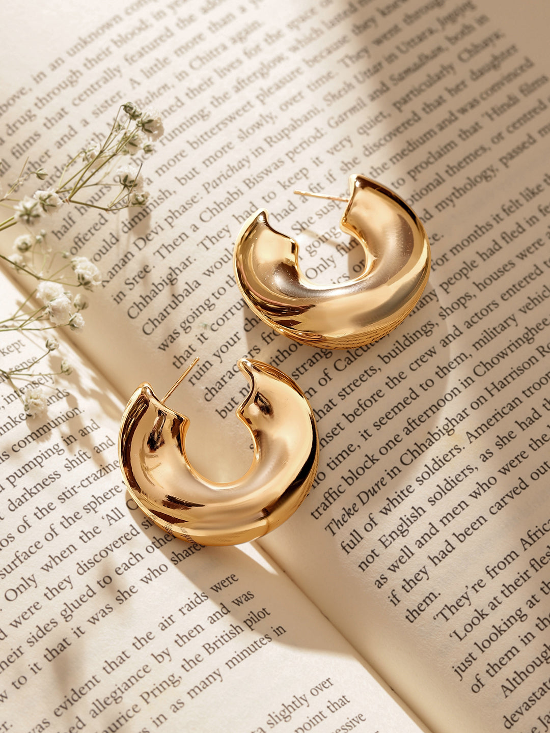 Gold Plated Plain Hoops Statement Earrings
