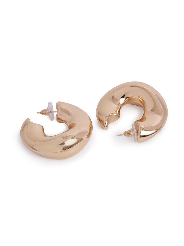 Gold Plated Plain Hoops Statement Earrings