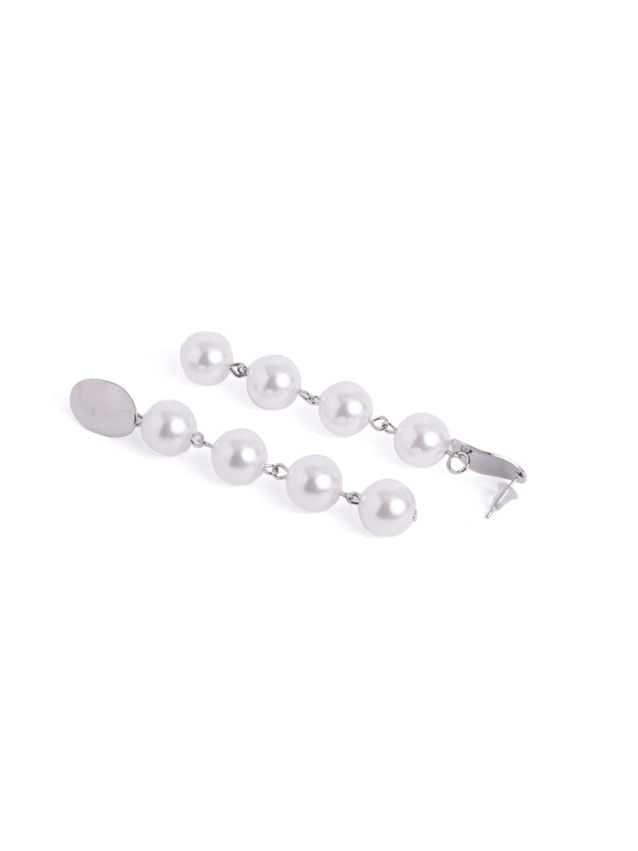 Silver Plated stud Pearl Danglers Elegant Drop Earrings