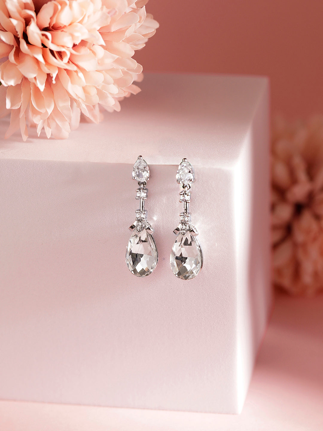 Rhinestone Fashionable Drop Silver Plated Earrings