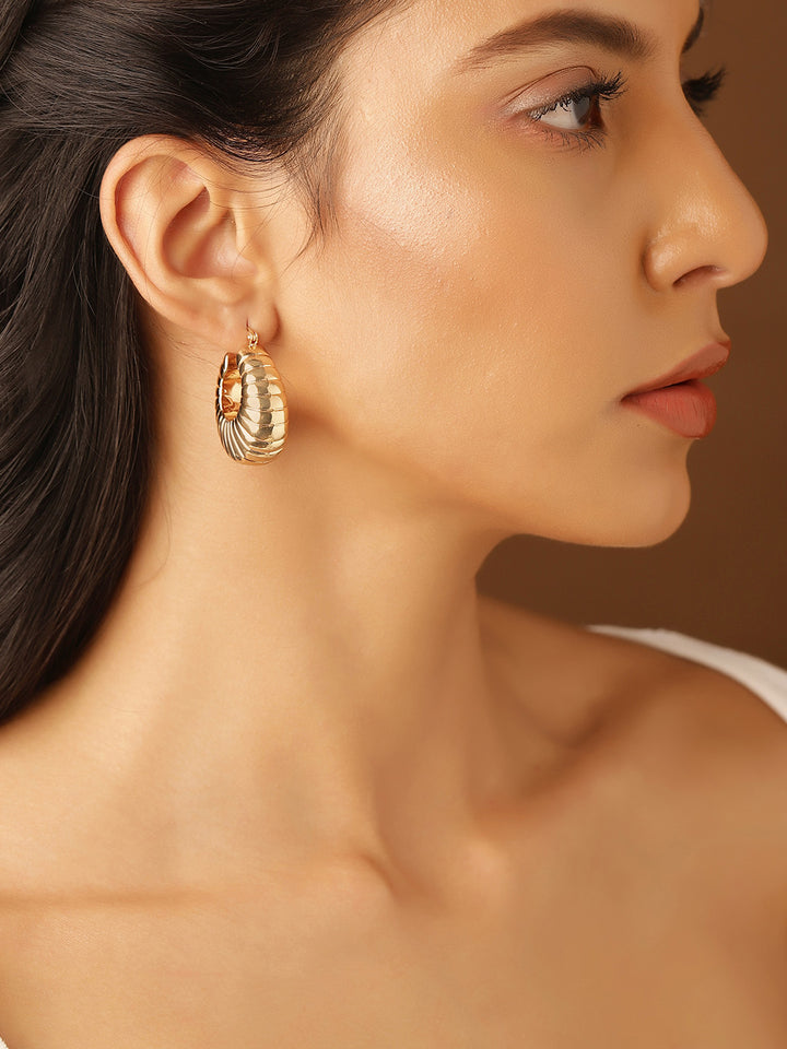 Stripes Elegance Gold Plated Fancy Hoops Earrings