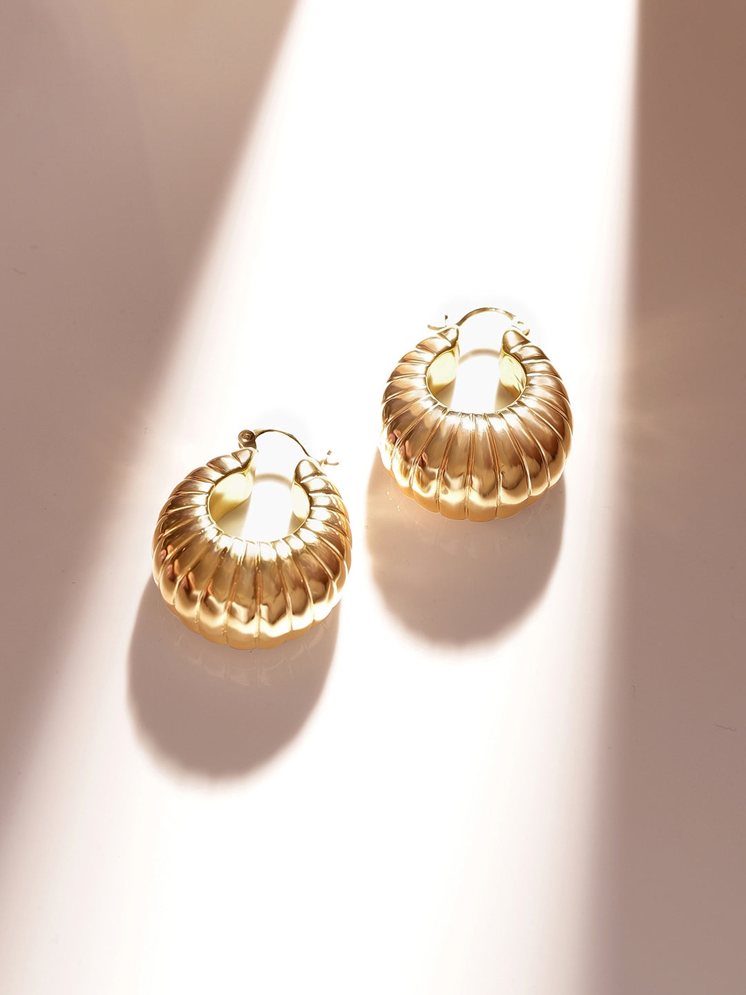 Stripes Elegance Gold Plated Fancy Hoops Earrings