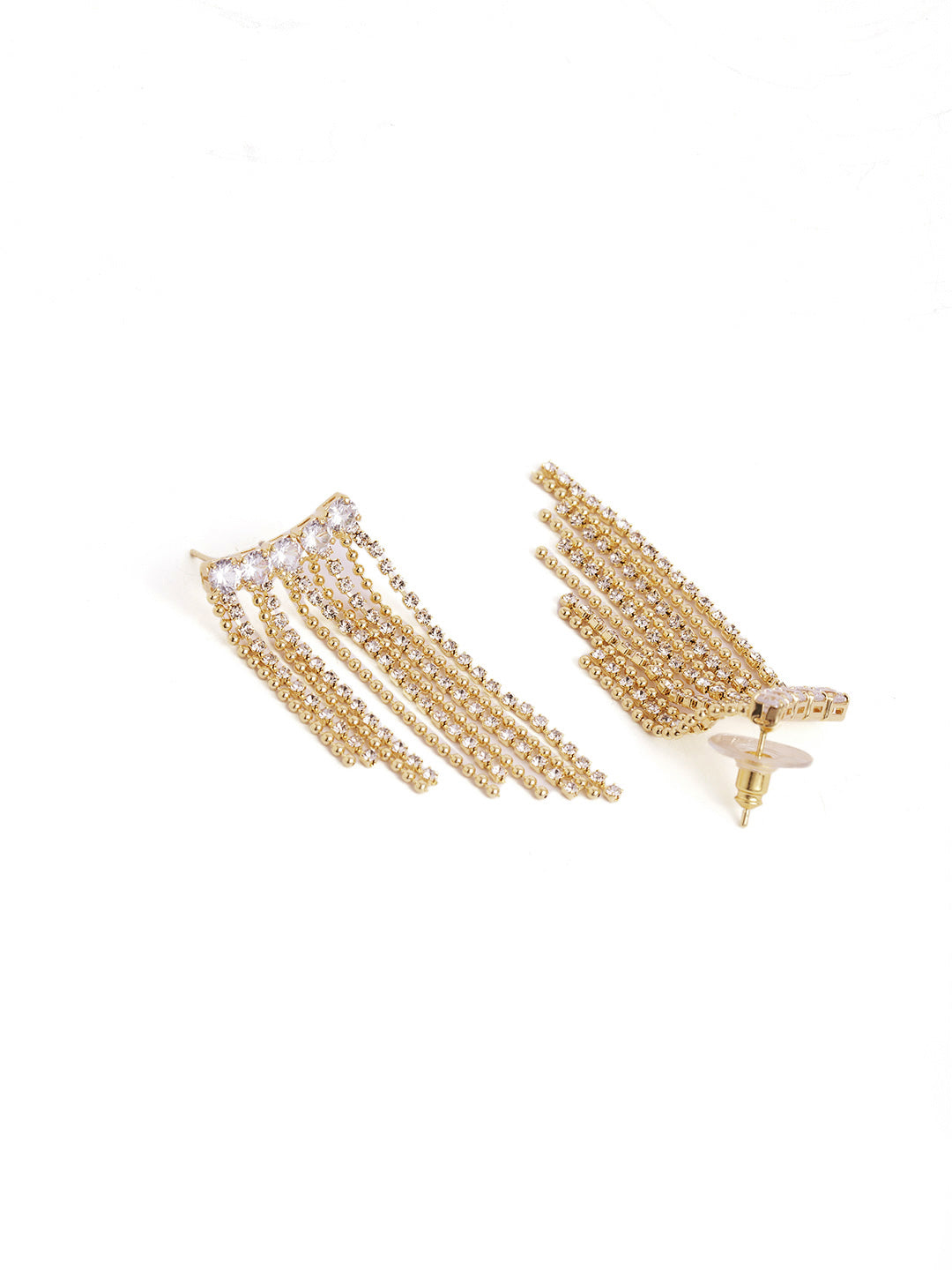 Rhinestone Pattern with Gold Plated Tassels Statement Drop Earrings