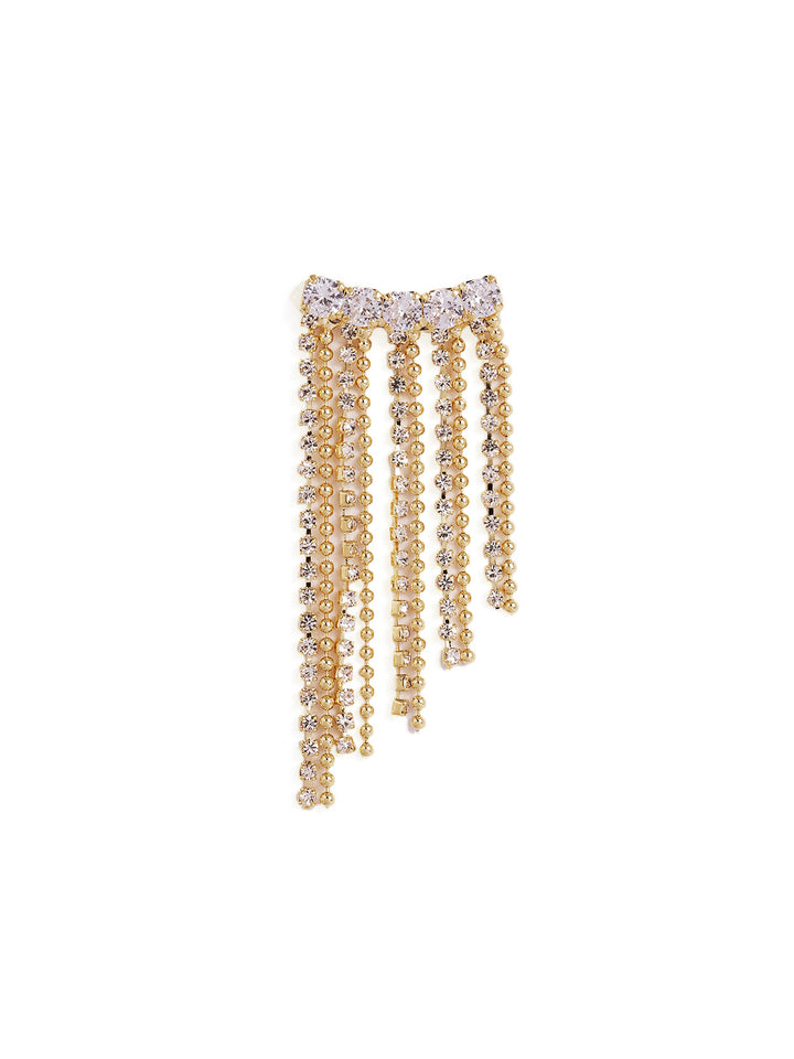 Rhinestone Pattern with Gold Plated Tassels Statement Drop Earrings