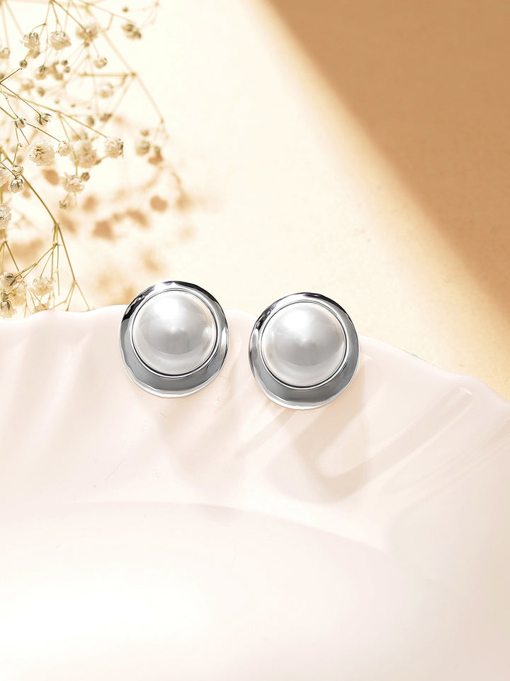 Silver Plated Pearl Studded Fancy Statement Stud Earrings