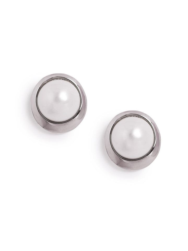 Silver Plated Pearl Studded Fancy Statement Stud Earrings