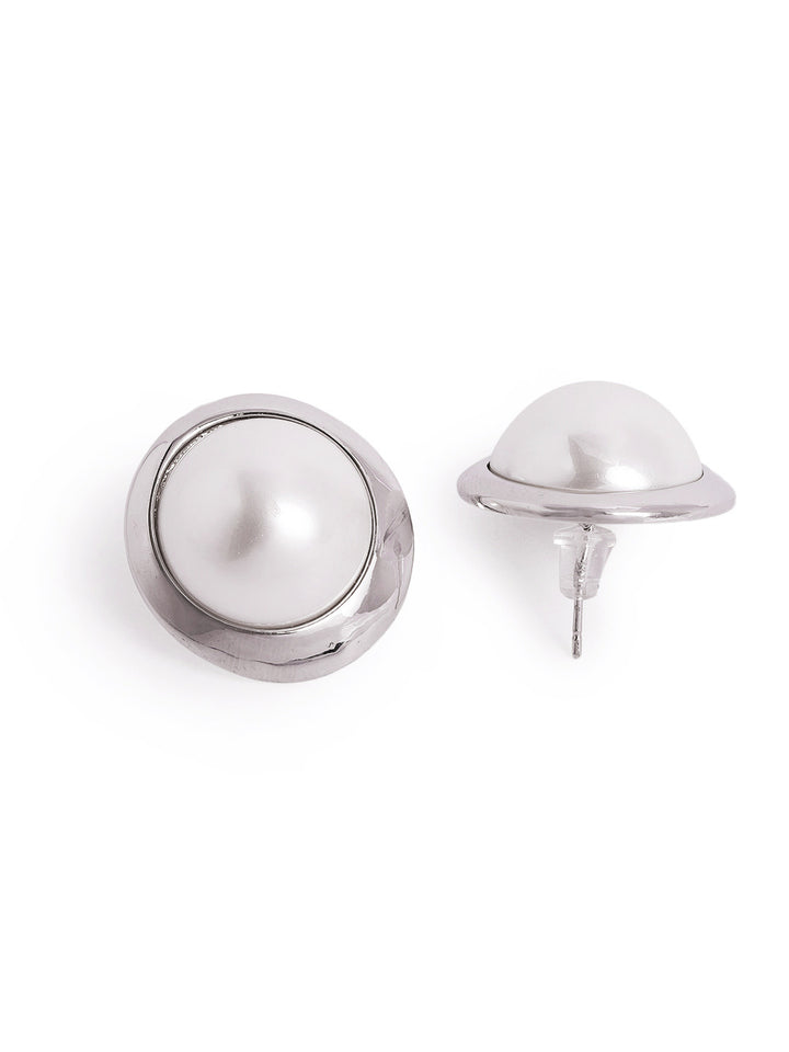 Silver Plated Pearl Studded Fancy Statement Stud Earrings