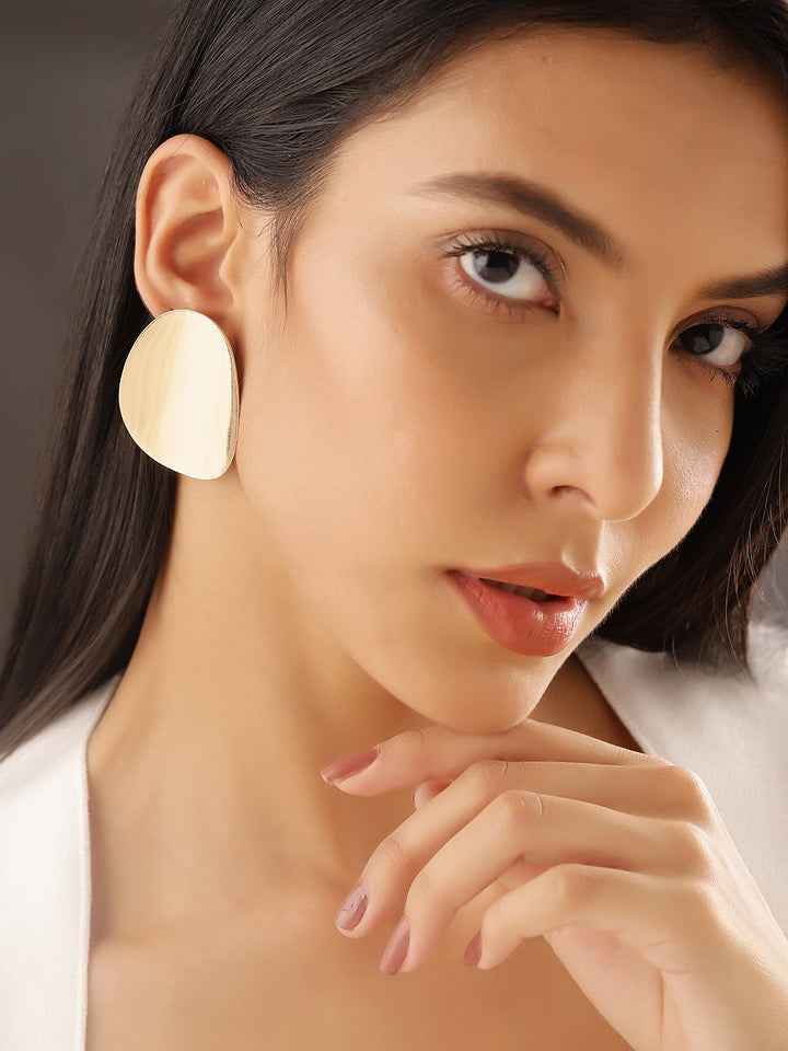 Plain Gold Plated Oval Shaped Stud Hammered Style Earrings