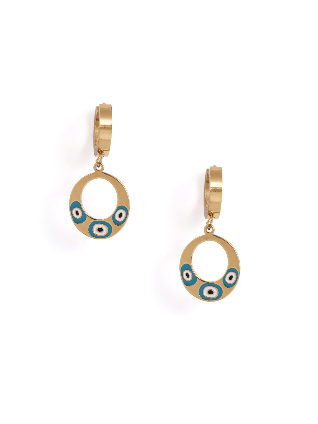 Evil Eye Oval Design Gold Plated Mini Drop Earrings