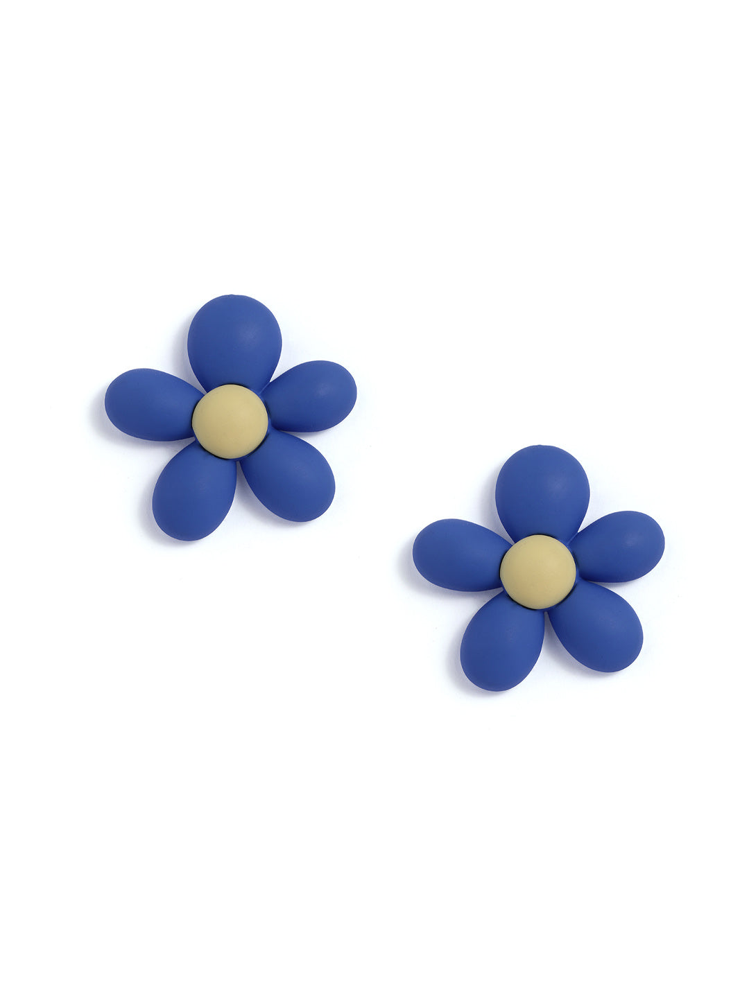 Blue Sunflower Pattern Statement Mini Stud Earrings