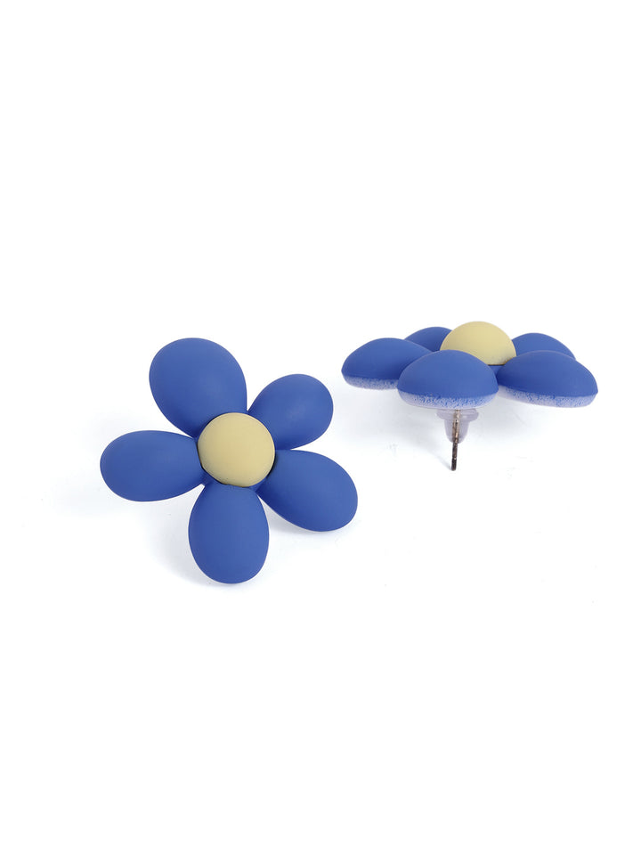 Blue Sunflower Pattern Statement Mini Stud Earrings