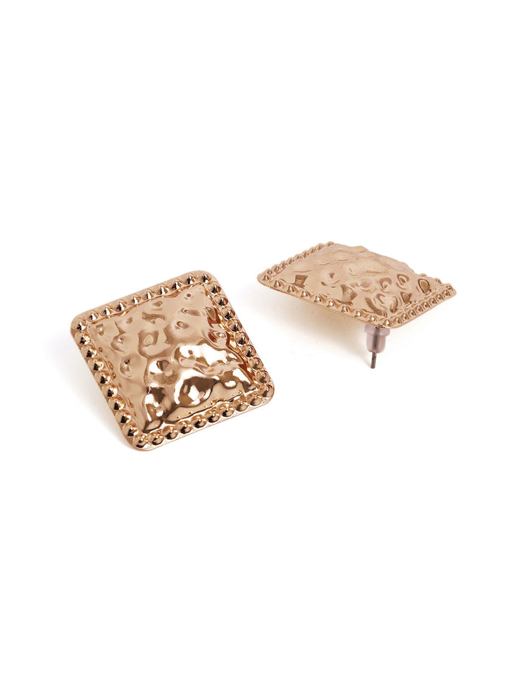 Geometry Hammered Style Gold Plated Stud Earrings