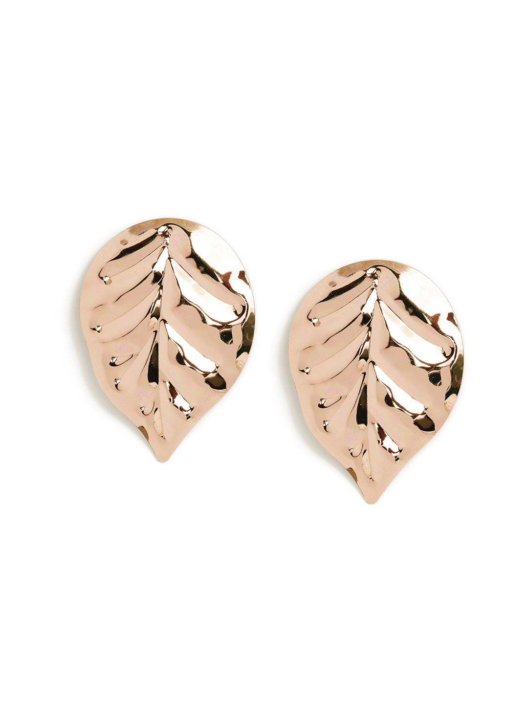 Leaf Pattern Gold Plated Contemporary Stud Earrings