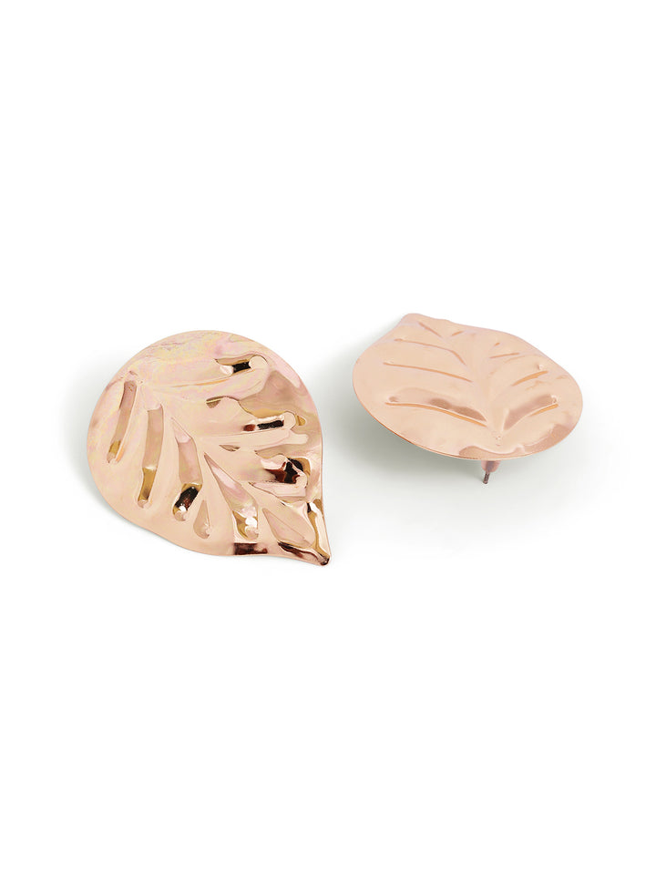 Leaf Pattern Gold Plated Contemporary Stud Earrings