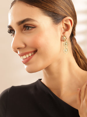 Gold Plated Floral Elegance Statement Drop Earrings