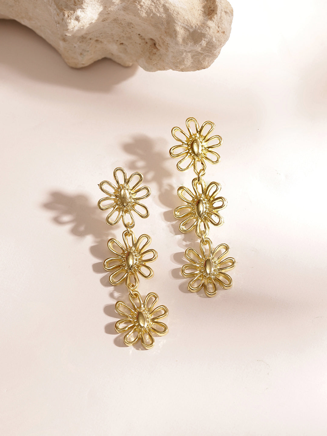 Gold Plated Floral Elegance Statement Drop Earrings