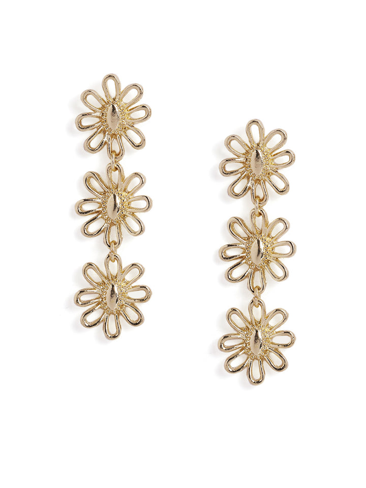 Gold Plated Floral Elegance Statement Drop Earrings