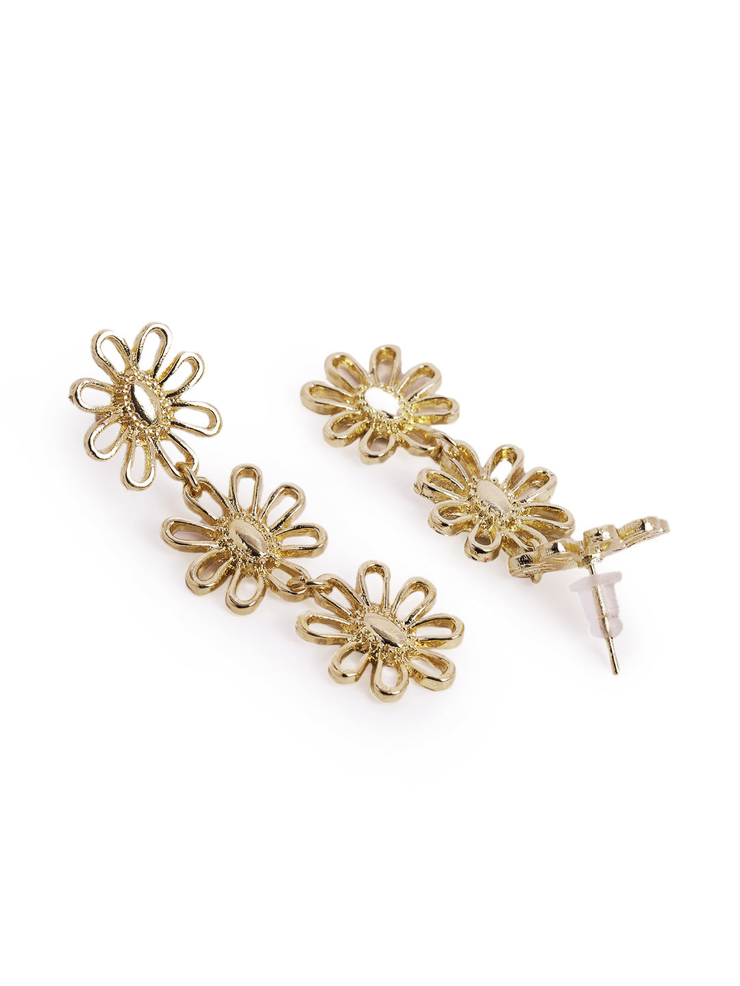 Gold Plated Floral Elegance Statement Drop Earrings