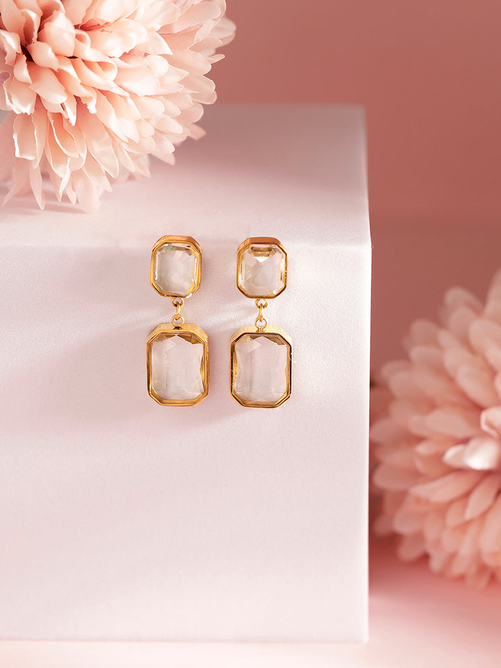 Transparent Stone Gold Plated Mini Drop Earrings