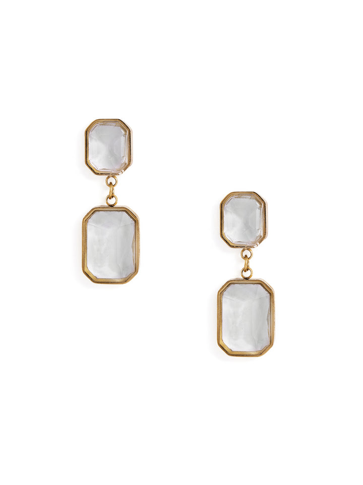 Transparent Stone Gold Plated Mini Drop Earrings