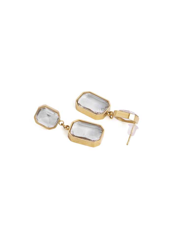 Transparent Stone Gold Plated Mini Drop Earrings