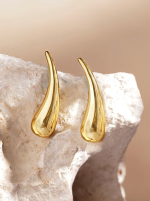 Drop Pattern Plain Contemporary Gold Plated Stud Earrings