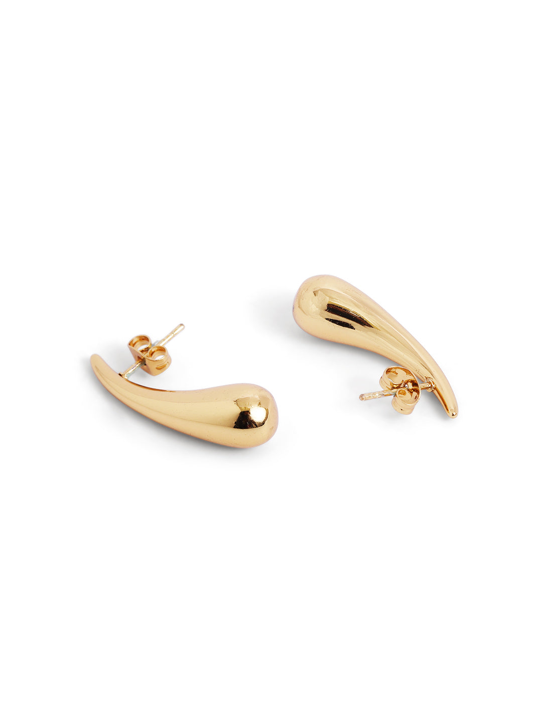 Drop Pattern Plain Contemporary Gold Plated Stud Earrings