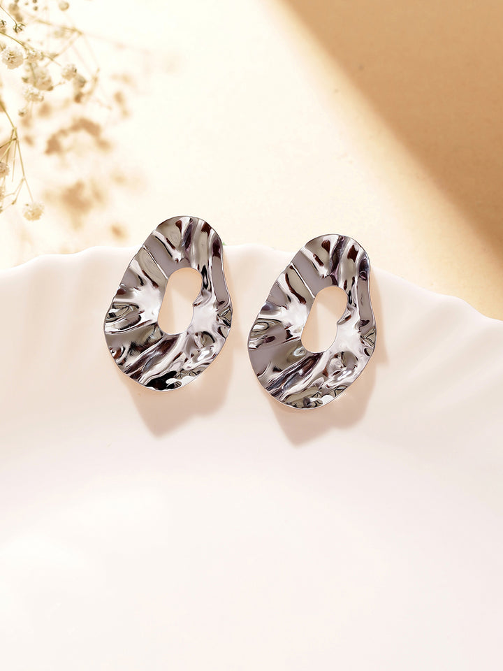 Hammered Style Silver Plated Oval Elegance Stud Earrings