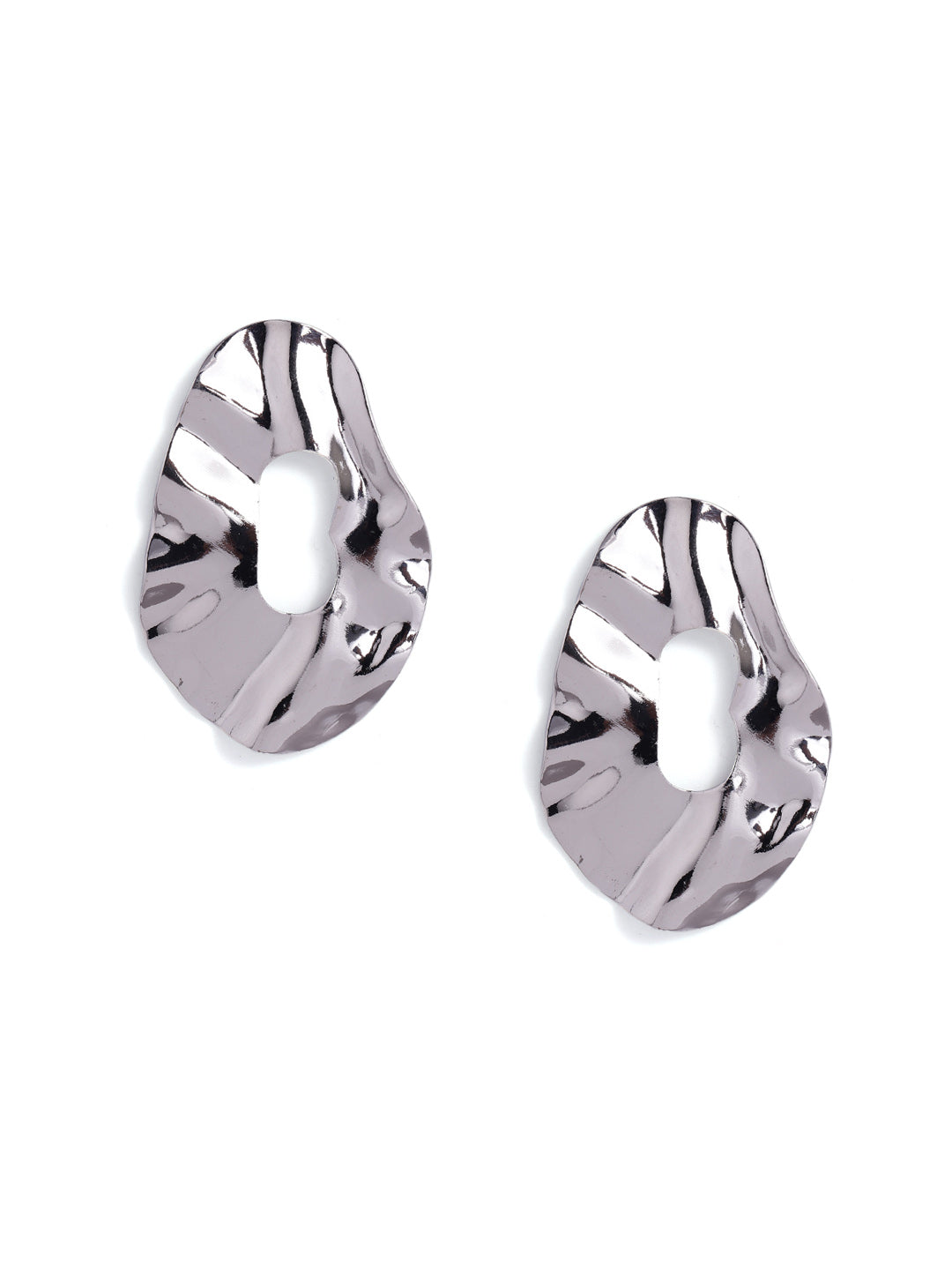 Hammered Style Silver Plated Oval Elegance Stud Earrings