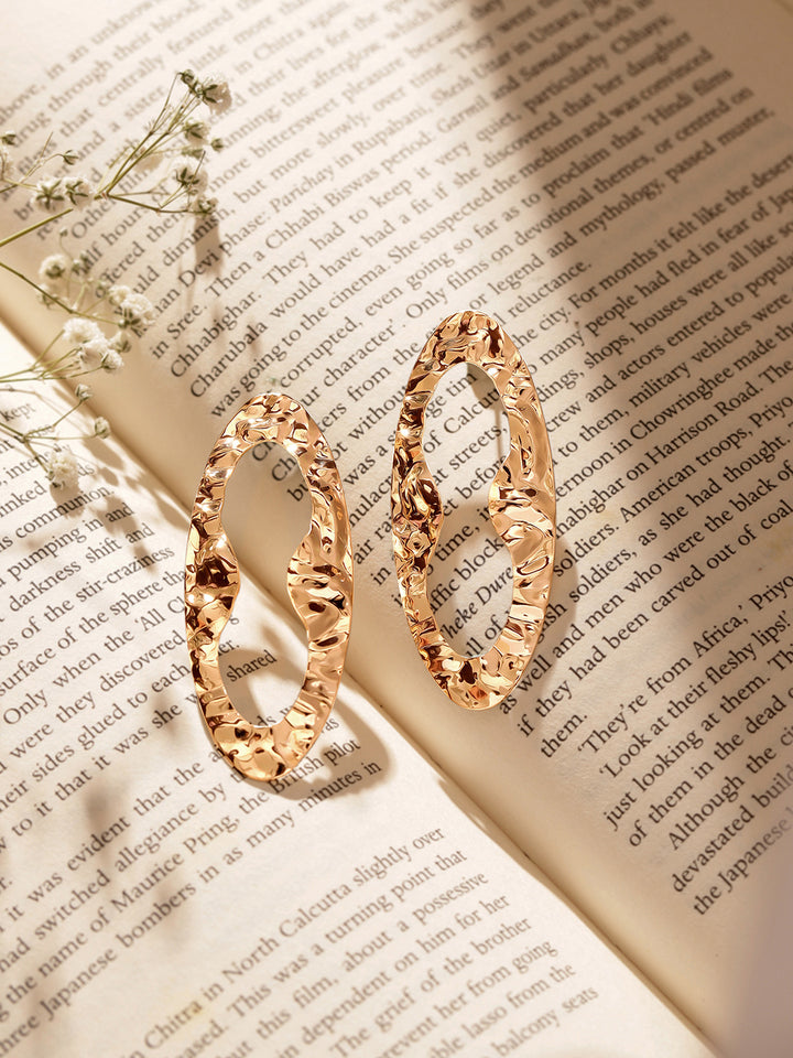 Hammered Style Gold Plated Fancy Statement Earrings