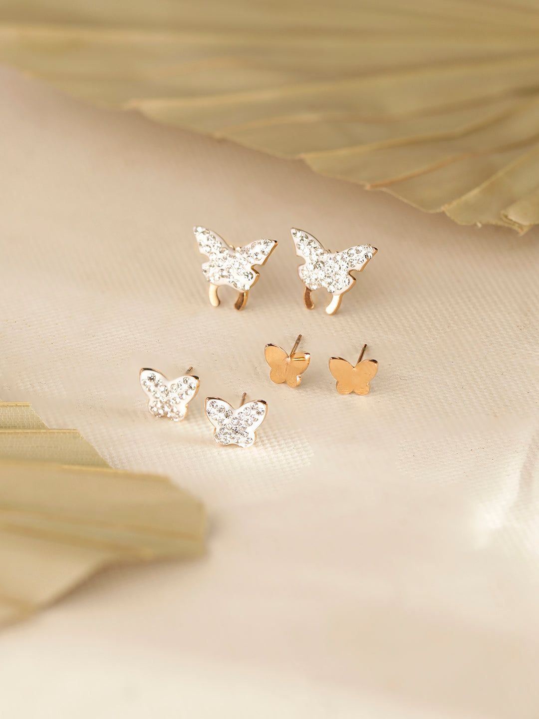 Butterfly Pattern Whitestone Gold Plated Stud Earrings