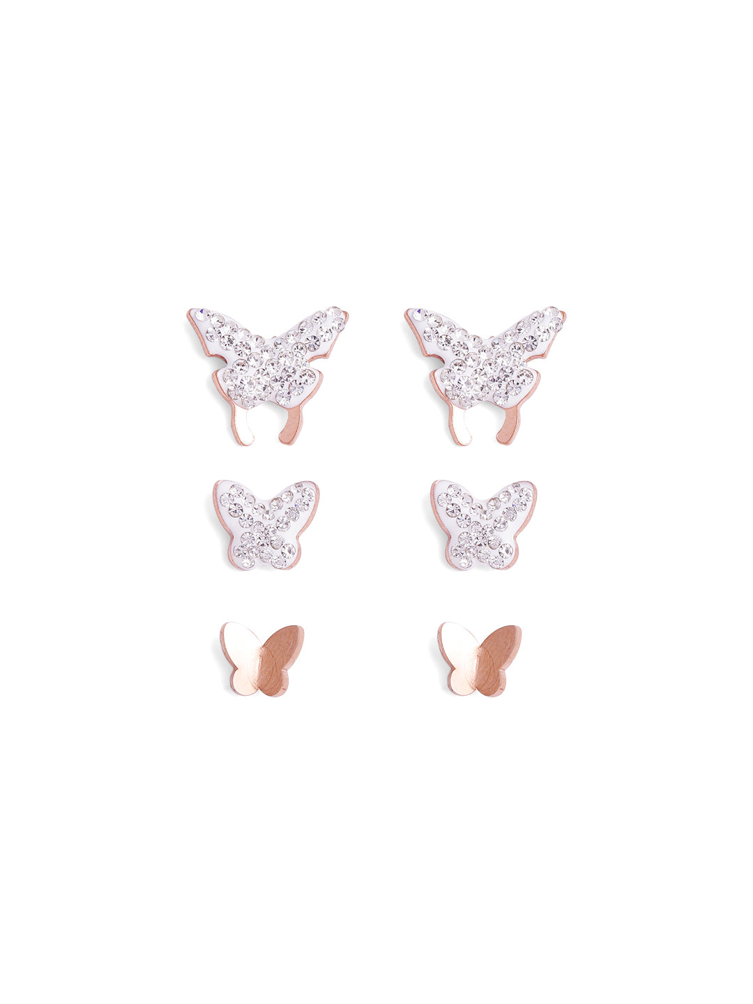 Butterfly Pattern Whitestone Gold Plated Stud Earrings