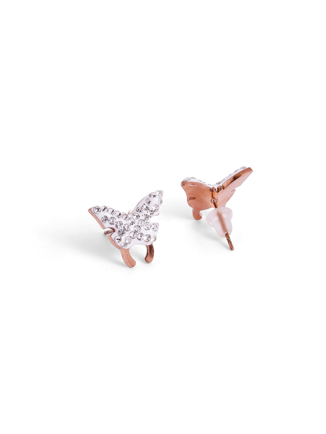 Butterfly Pattern Whitestone Gold Plated Stud Earrings