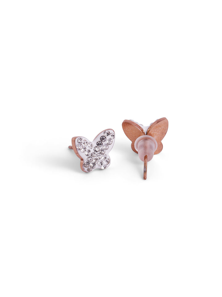 Butterfly Pattern Whitestone Gold Plated Stud Earrings